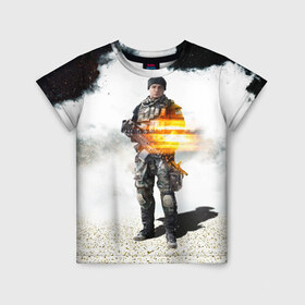Детская футболка 3D с принтом Battlefield 4 Soldier в Петрозаводске, 100% гипоаллергенный полиэфир | прямой крой, круглый вырез горловины, длина до линии бедер, чуть спущенное плечо, ткань немного тянется | Тематика изображения на принте: art | battlefield