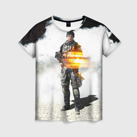 Женская футболка 3D с принтом Battlefield 4 Soldier в Петрозаводске, 100% полиэфир ( синтетическое хлопкоподобное полотно) | прямой крой, круглый вырез горловины, длина до линии бедер | art | battlefield