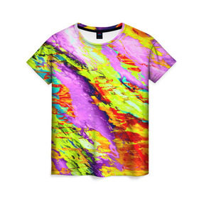 Женская футболка 3D с принтом Акварельные краски в Петрозаводске, 100% полиэфир ( синтетическое хлопкоподобное полотно) | прямой крой, круглый вырез горловины, длина до линии бедер | Тематика изображения на принте: абстракция | абстракция красок | краска | цветные