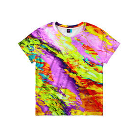 Детская футболка 3D с принтом Акварельные краски в Петрозаводске, 100% гипоаллергенный полиэфир | прямой крой, круглый вырез горловины, длина до линии бедер, чуть спущенное плечо, ткань немного тянется | абстракция | абстракция красок | краска | цветные