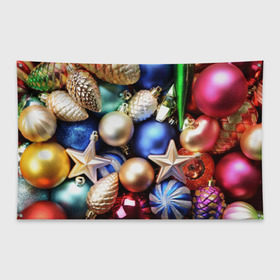 Флаг-баннер с принтом Игрушки на ёлку в Петрозаводске, 100% полиэстер | размер 67 х 109 см, плотность ткани — 95 г/м2; по краям флага есть четыре люверса для крепления | новогодний | рождество | шарики