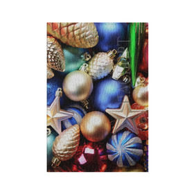 Обложка для паспорта матовая кожа с принтом Игрушки на ёлку в Петрозаводске, натуральная матовая кожа | размер 19,3 х 13,7 см; прозрачные пластиковые крепления | новогодний | рождество | шарики