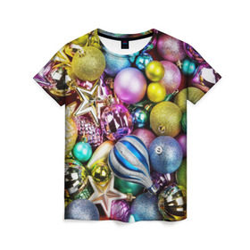 Женская футболка 3D с принтом Новый год в Петрозаводске, 100% полиэфир ( синтетическое хлопкоподобное полотно) | прямой крой, круглый вырез горловины, длина до линии бедер | елочные | игрушки | новогодний | разноцветный | рождество | украшения