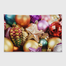 Флаг-баннер с принтом Игрушки с ёлки в Петрозаводске, 100% полиэстер | размер 67 х 109 см, плотность ткани — 95 г/м2; по краям флага есть четыре люверса для крепления | новогодний | рождество | шарики