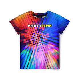 Детская футболка 3D с принтом Party time в Петрозаводске, 100% гипоаллергенный полиэфир | прямой крой, круглый вырез горловины, длина до линии бедер, чуть спущенное плечо, ткань немного тянется | party time | время тусить | клуб | тусовка