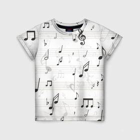 Детская футболка 3D с принтом ноты в Петрозаводске, 100% гипоаллергенный полиэфир | прямой крой, круглый вырез горловины, длина до линии бедер, чуть спущенное плечо, ткань немного тянется | музыка | ноты | струны