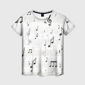 Женская футболка 3D с принтом ноты в Петрозаводске, 100% полиэфир ( синтетическое хлопкоподобное полотно) | прямой крой, круглый вырез горловины, длина до линии бедер | музыка | ноты | струны