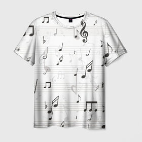 Мужская футболка 3D с принтом ноты в Петрозаводске, 100% полиэфир | прямой крой, круглый вырез горловины, длина до линии бедер | музыка | ноты | струны