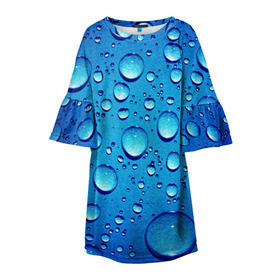 Детское платье 3D с принтом Капли воды в Петрозаводске, 100% полиэстер | прямой силуэт, чуть расширенный к низу. Круглая горловина, на рукавах — воланы | вода | дождь | жидкость | капли | конденсат | роса | синий фон