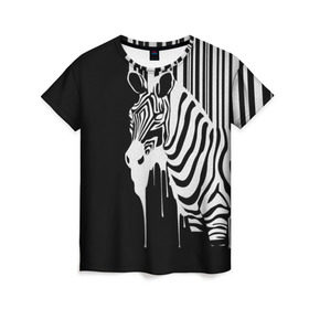 Женская футболка 3D с принтом Зебра в Петрозаводске, 100% полиэфир ( синтетическое хлопкоподобное полотно) | прямой крой, круглый вырез горловины, длина до линии бедер | граффити | зебра | искусство | прикольные картинки | чёрно белое