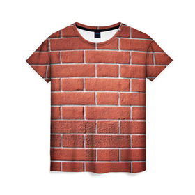 Женская футболка 3D с принтом Красный кирпич в Петрозаводске, 100% полиэфир ( синтетическое хлопкоподобное полотно) | прямой крой, круглый вырез горловины, длина до линии бедер | бетон | камень | кирпич | мощь | стена | строительство | стройка | цемент