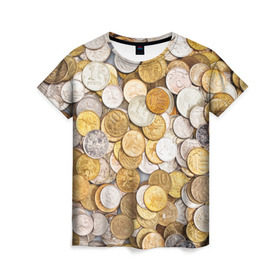Женская футболка 3D с принтом Российские монетки в Петрозаводске, 100% полиэфир ( синтетическое хлопкоподобное полотно) | прямой крой, круглый вырез горловины, длина до линии бедер | money | валюта | деньги | копейка | лавэ | мелочёвка | мелочь | монетки | монеты | россия | рубль | филки