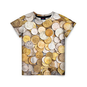 Детская футболка 3D с принтом Российские монетки в Петрозаводске, 100% гипоаллергенный полиэфир | прямой крой, круглый вырез горловины, длина до линии бедер, чуть спущенное плечо, ткань немного тянется | money | валюта | деньги | копейка | лавэ | мелочёвка | мелочь | монетки | монеты | россия | рубль | филки