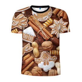 Мужская футболка 3D спортивная с принтом Новогодние вкусняшки в Петрозаводске, 100% полиэстер с улучшенными характеристиками | приталенный силуэт, круглая горловина, широкие плечи, сужается к линии бедра | вкусняшки | конфеты | лакомство | леденцы | новый год | обжора | объедение | орешки | печенки | праздник | сладкоежка | сладости