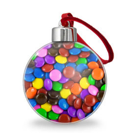 Ёлочный шар с принтом Цветные конфетки в Петрозаводске, Пластик | Диаметр: 77 мм | вкусняшки | драже | конфеты | лакомство | сладости | шоколад