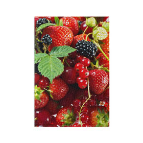 Обложка для паспорта матовая кожа с принтом Любимые ягоды в Петрозаводске, натуральная матовая кожа | размер 19,3 х 13,7 см; прозрачные пластиковые крепления | Тематика изображения на принте: вкусно | голубика | дача | деревня | ежевика | зелень | клубника | малина | огород | полезно | сад | смородина | сок | фрукты | черника | шиповник | ягоды