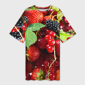 Платье-футболка 3D с принтом Любимые ягоды в Петрозаводске,  |  | вкусно | голубика | дача | деревня | ежевика | зелень | клубника | малина | огород | полезно | сад | смородина | сок | фрукты | черника | шиповник | ягоды
