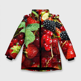 Зимняя куртка для девочек 3D с принтом Любимые ягоды в Петрозаводске, ткань верха — 100% полиэстер; подклад — 100% полиэстер, утеплитель — 100% полиэстер. | длина ниже бедра, удлиненная спинка, воротник стойка и отстегивающийся капюшон. Есть боковые карманы с листочкой на кнопках, утяжки по низу изделия и внутренний карман на молнии. 

Предусмотрены светоотражающий принт на спинке, радужный светоотражающий элемент на пуллере молнии и на резинке для утяжки. | вкусно | голубика | дача | деревня | ежевика | зелень | клубника | малина | огород | полезно | сад | смородина | сок | фрукты | черника | шиповник | ягоды