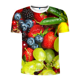 Мужская футболка 3D спортивная с принтом Вкусные ягоды в Петрозаводске, 100% полиэстер с улучшенными характеристиками | приталенный силуэт, круглая горловина, широкие плечи, сужается к линии бедра | виноград | вкусно | голубика | дача | деревня | ежевика | клубника | малина | огород | полезно | рябина | сад | смородина | сок | фрукты | черника | ягоды