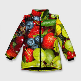 Зимняя куртка для девочек 3D с принтом Вкусные ягоды в Петрозаводске, ткань верха — 100% полиэстер; подклад — 100% полиэстер, утеплитель — 100% полиэстер. | длина ниже бедра, удлиненная спинка, воротник стойка и отстегивающийся капюшон. Есть боковые карманы с листочкой на кнопках, утяжки по низу изделия и внутренний карман на молнии. 

Предусмотрены светоотражающий принт на спинке, радужный светоотражающий элемент на пуллере молнии и на резинке для утяжки. | виноград | вкусно | голубика | дача | деревня | ежевика | клубника | малина | огород | полезно | рябина | сад | смородина | сок | фрукты | черника | ягоды