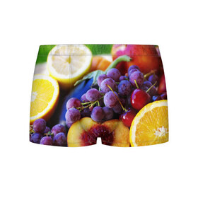 Мужские трусы 3D с принтом Спелые фрукты в Петрозаводске, 50% хлопок, 50% полиэстер | классическая посадка, на поясе мягкая тканевая резинка | абрикос | алыча | апельсин | бодрость | веган | виноград | витамины | груша | диета | еда | здоровье | лайм | лимон | молодость | нектар | овощи | персик | питание | польза | сок | фрукты | яблоко | ягоды