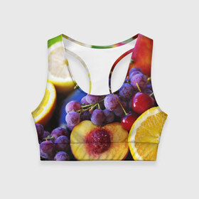 Женский спортивный топ 3D с принтом Спелые фрукты в Петрозаводске, 82% полиэстер, 18% спандекс Ткань безопасна для здоровья, позволяет коже дышать, не мнется и не растягивается |  | абрикос | алыча | апельсин | бодрость | веган | виноград | витамины | груша | диета | еда | здоровье | лайм | лимон | молодость | нектар | овощи | персик | питание | польза | сок | фрукты | яблоко | ягоды