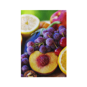 Обложка для паспорта матовая кожа с принтом Спелые фрукты в Петрозаводске, натуральная матовая кожа | размер 19,3 х 13,7 см; прозрачные пластиковые крепления | Тематика изображения на принте: абрикос | алыча | апельсин | бодрость | веган | виноград | витамины | груша | диета | еда | здоровье | лайм | лимон | молодость | нектар | овощи | персик | питание | польза | сок | фрукты | яблоко | ягоды