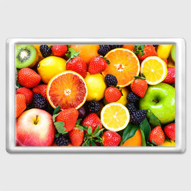 Магнит 45*70 с принтом Ягоды и фрукты в Петрозаводске, Пластик | Размер: 78*52 мм; Размер печати: 70*45 | абрикос | алыча | апельсин | бодрость | веган | виноград | витамины | груша | диета | еда | здоровье | клубника | лайм | лимон | малина | молодость | нектар | овощи | персик | питание | польза | смородина