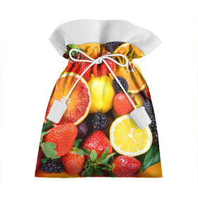Подарочный 3D мешок с принтом Ягоды и фрукты в Петрозаводске, 100% полиэстер | Размер: 29*39 см | Тематика изображения на принте: абрикос | алыча | апельсин | бодрость | веган | виноград | витамины | груша | диета | еда | здоровье | клубника | лайм | лимон | малина | молодость | нектар | овощи | персик | питание | польза | смородина