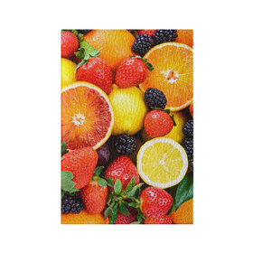 Обложка для паспорта матовая кожа с принтом Ягоды и фрукты в Петрозаводске, натуральная матовая кожа | размер 19,3 х 13,7 см; прозрачные пластиковые крепления | абрикос | алыча | апельсин | бодрость | веган | виноград | витамины | груша | диета | еда | здоровье | клубника | лайм | лимон | малина | молодость | нектар | овощи | персик | питание | польза | смородина