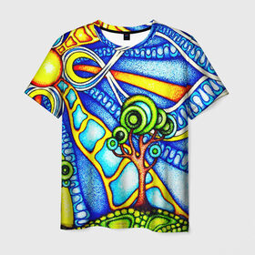 Мужская футболка 3D с принтом Рисунок в Петрозаводске, 100% полиэфир | прямой крой, круглый вырез горловины, длина до линии бедер | мозаика | яркий