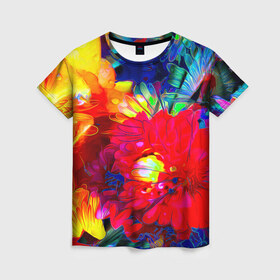 Женская футболка 3D с принтом Цветочный в Петрозаводске, 100% полиэфир ( синтетическое хлопкоподобное полотно) | прямой крой, круглый вырез горловины, длина до линии бедер | 