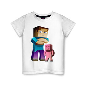 Детская футболка хлопок с принтом Minecraft в Петрозаводске, 100% хлопок | круглый вырез горловины, полуприлегающий силуэт, длина до линии бедер | game | minecraft | игры | маинкрафт | майн | майнкравт | майнкрафт