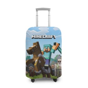 Чехол для чемодана 3D с принтом Minecraft на коне в Петрозаводске, 86% полиэфир, 14% спандекс | двустороннее нанесение принта, прорези для ручек и колес | game | minecraft | игры | маинкрафт | майн | майнкравт | майнкрафт