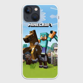 Чехол для iPhone 13 mini с принтом Minecraft на коне в Петрозаводске,  |  | game | minecraft | игры | маинкрафт | майн | майнкравт | майнкрафт