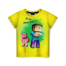 Детская футболка 3D с принтом Helloo Minecraft в Петрозаводске, 100% гипоаллергенный полиэфир | прямой крой, круглый вырез горловины, длина до линии бедер, чуть спущенное плечо, ткань немного тянется | game | minecraft | игры | маинкрафт | майн | майнкравт | майнкрафт