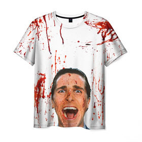 Мужская футболка 3D с принтом Американский психопат в Петрозаводске, 100% полиэфир | прямой крой, круглый вырез горловины, длина до линии бедер | кристиан бэйл | псих | психопат | ужасы