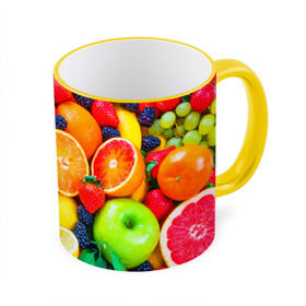 Кружка 3D с принтом Ягоды и фрукты в Петрозаводске, керамика | ёмкость 330 мл | апельсин | ежевика | клубника | фрукты | ягода