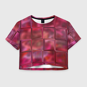 Женская футболка 3D укороченная с принтом Магические кубики в Петрозаводске, 100% полиэстер | круглая горловина, длина футболки до линии талии, рукава с отворотами | выпуклость | грани | квадраты | кубики | магия | обман зрения | оптическая иллюзия | прикол | рельеф | узор | фокус
