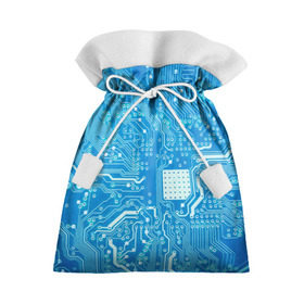 Подарочный 3D мешок с принтом Системная плата в Петрозаводске, 100% полиэстер | Размер: 29*39 см | Тематика изображения на принте: кибер | микросхема | синий
