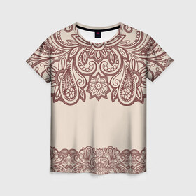 Женская футболка 3D с принтом Цветочное обрамление в Петрозаводске, 100% полиэфир ( синтетическое хлопкоподобное полотно) | прямой крой, круглый вырез горловины, длина до линии бедер | абстракция | арт | узоры | цветы