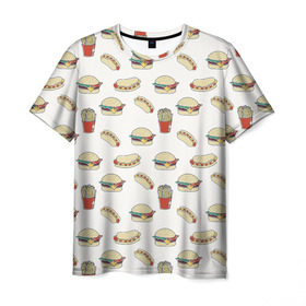 Мужская футболка 3D с принтом Фастфуд арт в Петрозаводске, 100% полиэфир | прямой крой, круглый вырез горловины, длина до линии бедер | бургеры | еда | фастфуд | хот дог