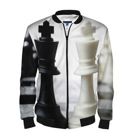 Мужской бомбер 3D с принтом Шахматы в Петрозаводске, 100% полиэстер | застегивается на молнию, по бокам два кармана без застежек, по низу бомбера и на воротнике - эластичная резинка | белая | черная | шахматы
