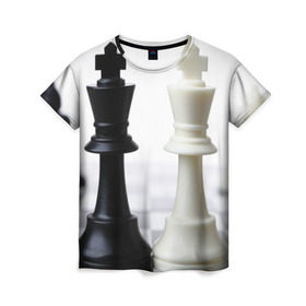 Женская футболка 3D с принтом Шахматы в Петрозаводске, 100% полиэфир ( синтетическое хлопкоподобное полотно) | прямой крой, круглый вырез горловины, длина до линии бедер | белая | черная | шахматы
