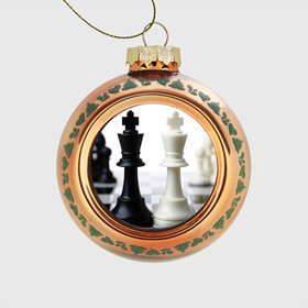 Стеклянный ёлочный шар с принтом Шахматы в Петрозаводске, Стекло | Диаметр: 80 мм | белая | черная | шахматы
