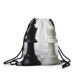 Рюкзак-мешок 3D с принтом Шахматы в Петрозаводске, 100% полиэстер | плотность ткани — 200 г/м2, размер — 35 х 45 см; лямки — толстые шнурки, застежка на шнуровке, без карманов и подкладки | белая | черная | шахматы