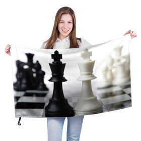 Флаг 3D с принтом Шахматы в Петрозаводске, 100% полиэстер | плотность ткани — 95 г/м2, размер — 67 х 109 см. Принт наносится с одной стороны | белая | черная | шахматы