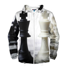 Мужская ветровка 3D с принтом Шахматы в Петрозаводске, 100% полиэстер | подол и капюшон оформлены резинкой с фиксаторами, два кармана без застежек по бокам, один потайной карман на груди | белая | черная | шахматы