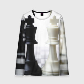 Мужской лонгслив 3D с принтом Шахматы в Петрозаводске, 100% полиэстер | длинные рукава, круглый вырез горловины, полуприлегающий силуэт | белая | черная | шахматы