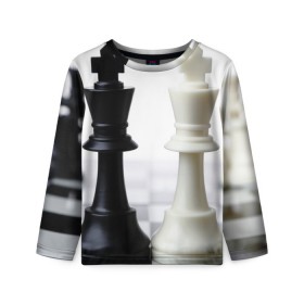 Детский лонгслив 3D с принтом Шахматы в Петрозаводске, 100% полиэстер | длинные рукава, круглый вырез горловины, полуприлегающий силуэт
 | белая | черная | шахматы